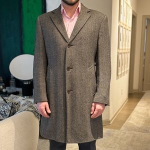 Baby Alpaca Silk Men's long coat/overcoat Brown  Piacenza fabric
